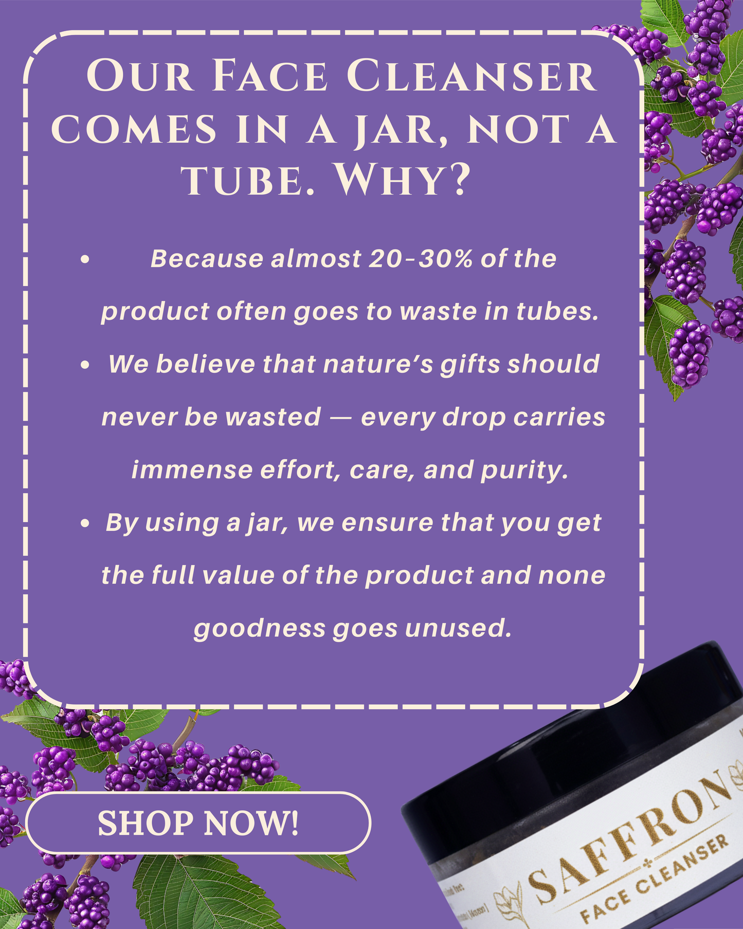 Why Prakritam Rituals uses jars instead of tubes for its Saffron Face Cleanser to preserve purity and formulation integrity