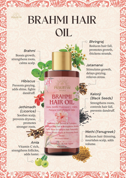Key Ayurvedic ingredients in Prakritam Rituals Brahmi Hair Oil and their benefits for hair and scalp health