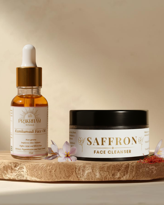 Prakritam Rituals glow-enhancing skincare combo with Kumkumadi Face Oil and Saffron Face Cleanser