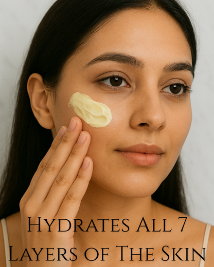 Applying Prakritam Rituals Saffron Face Cream to deeply hydrate all seven layers of the skin