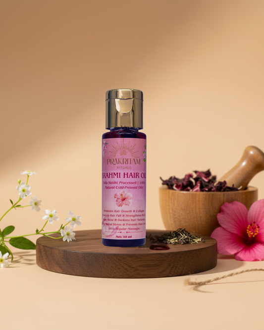 Travel Size Prakritam Rituals Brahmi Hair Oil – Ayurvedic hair oil for hair growth, scalp nourishment and stress relief
